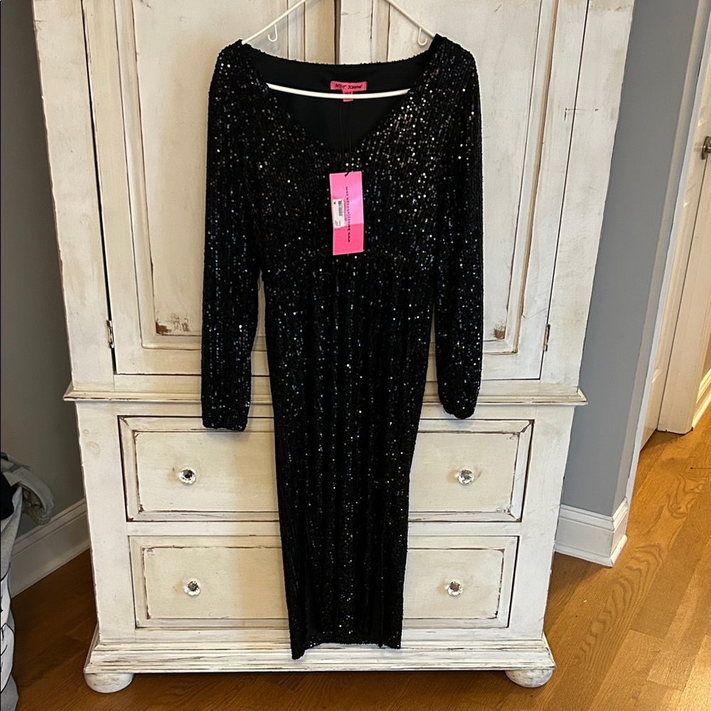 NWT Betsey Johnson Black Sequin Long Sleeve Dress